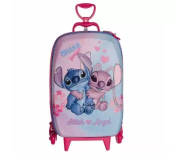 Mochila 3D de Rodinhas Infantil - Disney - Stitch e Angel - Maxtoy