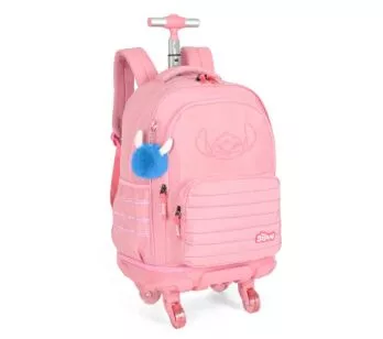 Mochila de Rodinha Infantil - Disney Stitch - Crinkle Salmão - Luxcel