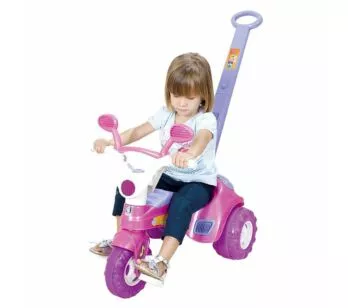 Triciclo Infantil Baby Music com Haste e Som - Rosa - Cotiplás