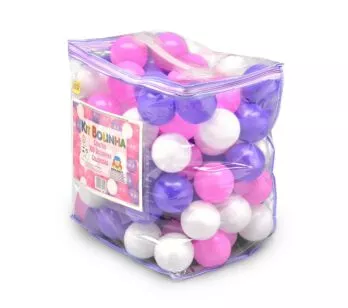 Kit 100 Bolinhas Coloridas de Plástico - Rosa, Lilás e Branca - Braskit_B4204_1