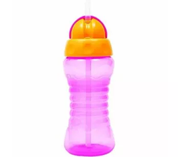 Garrafinha Fresh Infantil com Tampa e Canudo - 300ml - Rosa - Buba