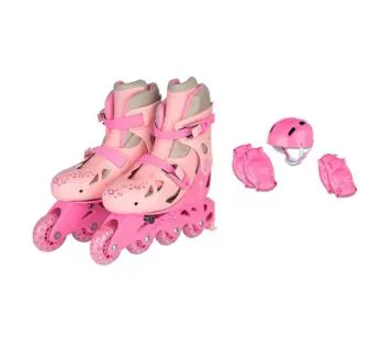 Patins Inline - Kit de Proteção - Ajustável - 30 a 33 - Rosa - Fenix