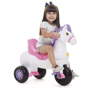 Triciclo Infantil Passeio e Pedal Cavalinho Potó - Rosa - Calesita com Haste Direcionável 1