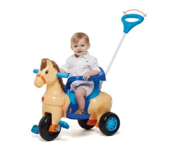Triciclo Infantil Passeio e Pedal Cavalinho Potó - Calesita com Haste Direcionável
