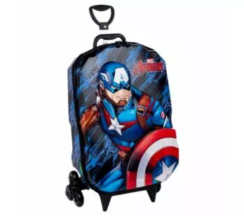 Mochila 3D de Rodinhas Infantil - Marvel Avengers - Capitão América - Maxtoy